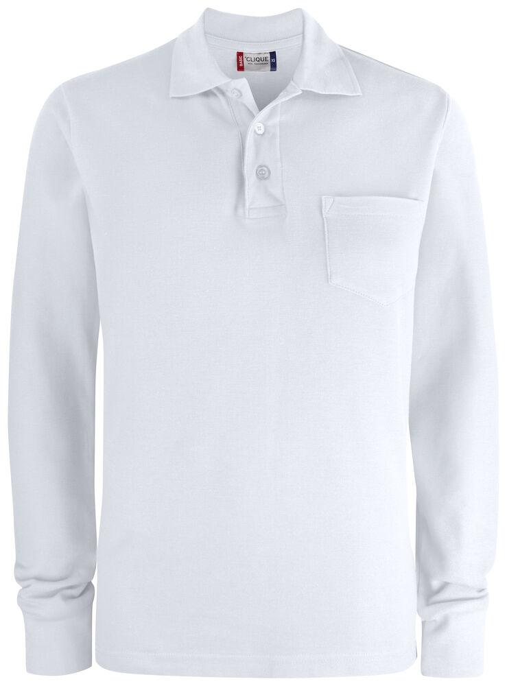 Basic Polo Bianco Polo Manica Lunga con Taschino Taglie Forti