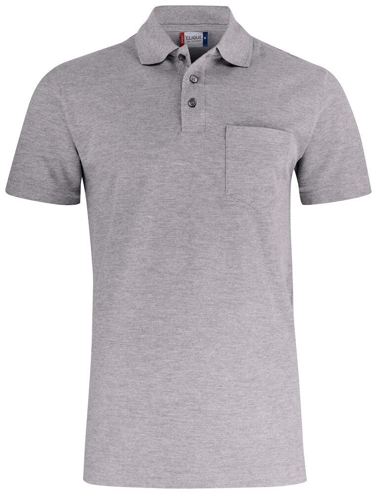 Basic Polo Grigio Melange Polo Manica Corta con Taschino