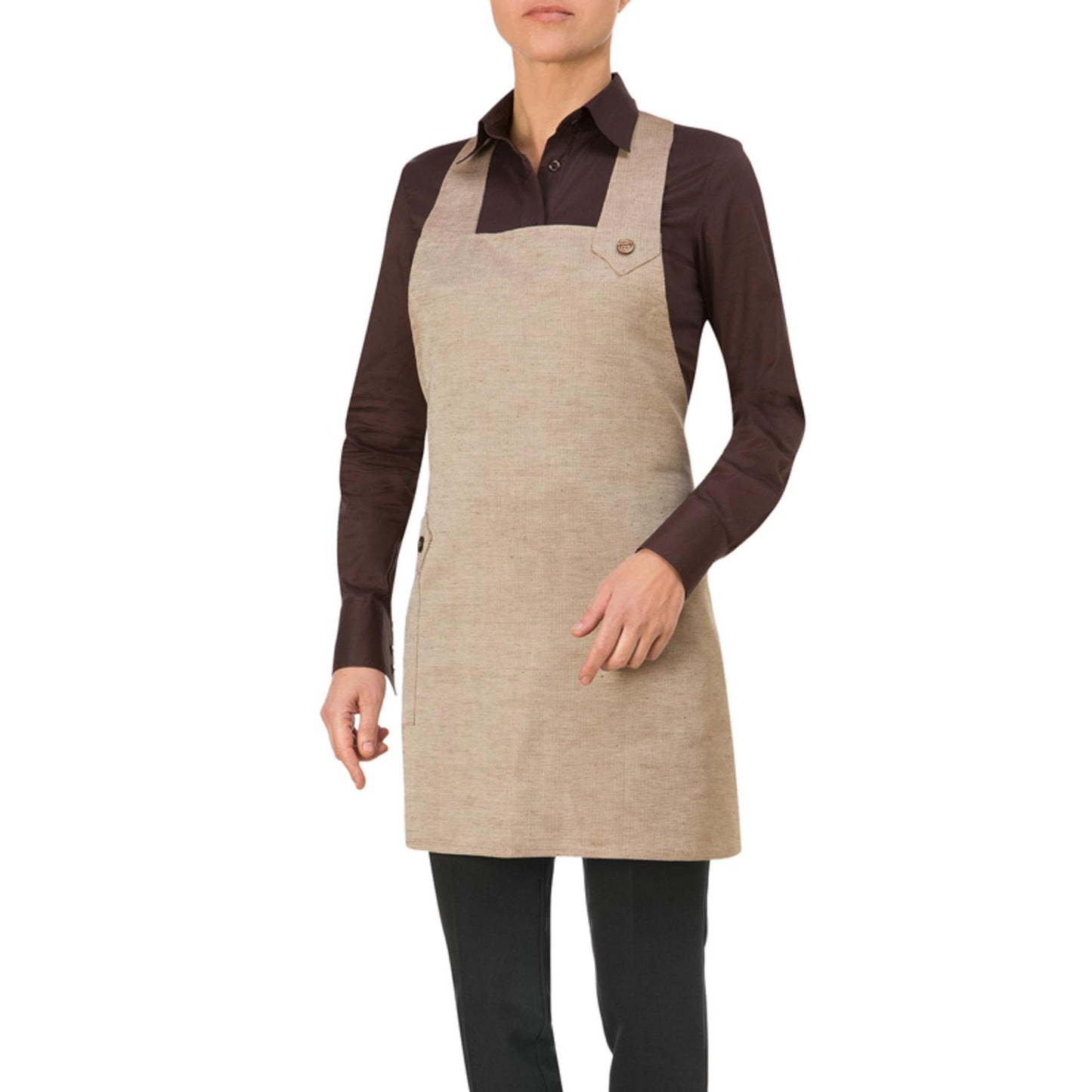 Grembiule Elettra Marrone Misto Lino Grembiule Donna Cameriera con Pettorina
