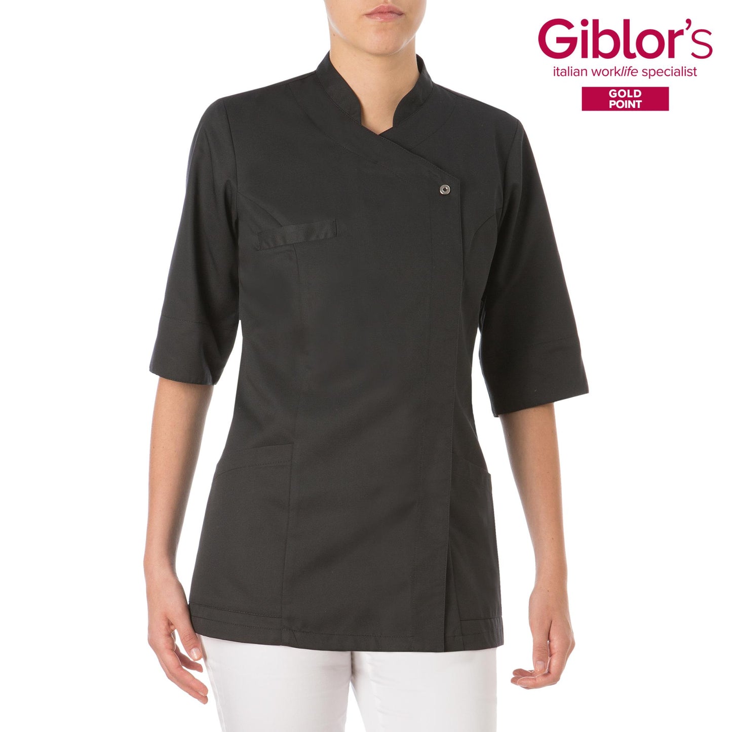 Casacca Donna Mirka Nero Manica Corta Stiro Facile Tencel Casacca Infermiera