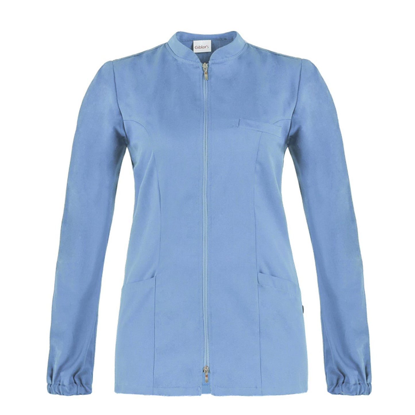 Casacca Donna Alice Azzurro Manica Lunga Cotone Casacca Infermiera Zip Lunga
