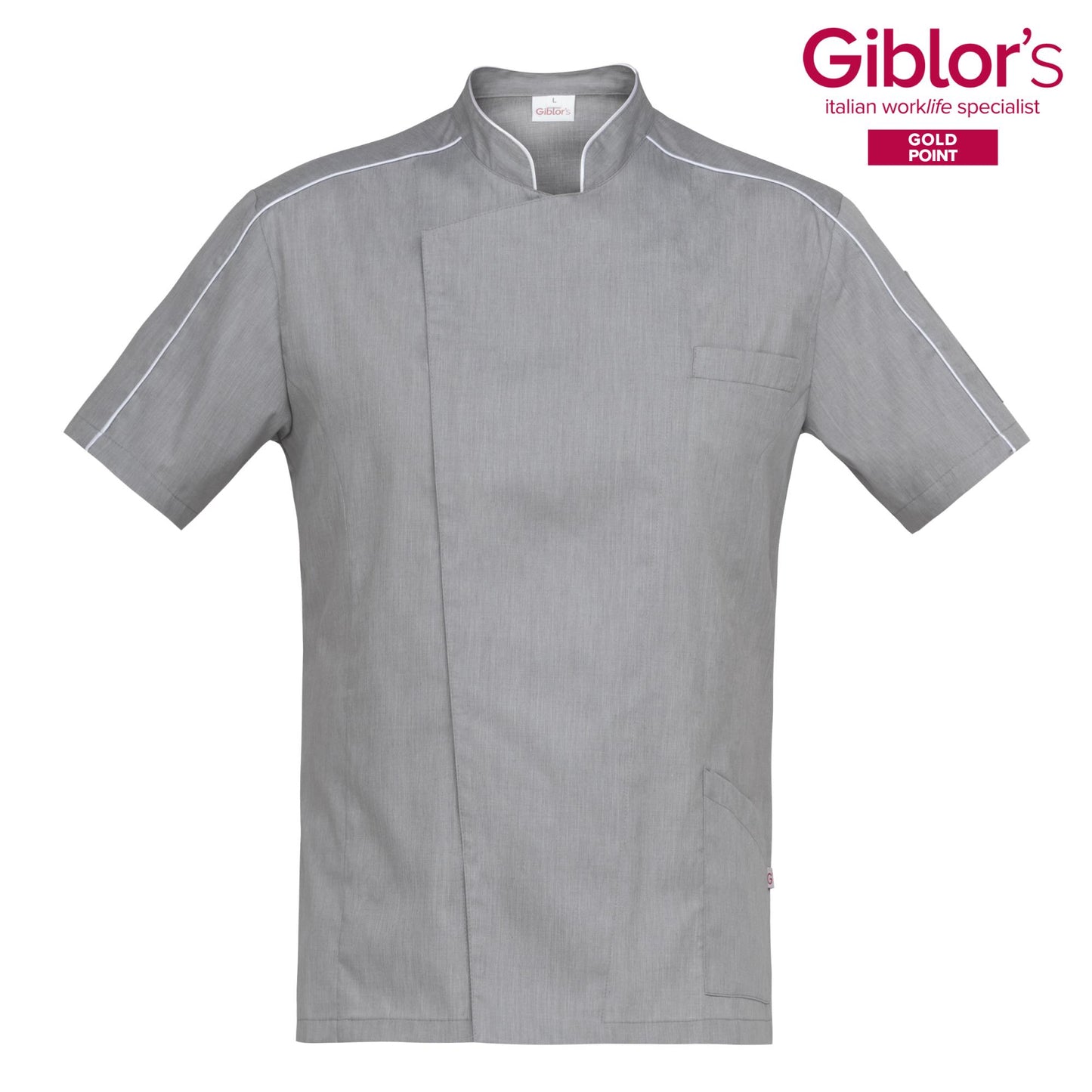 Casacca Uomo Valerio Manica Corta Grigio Tessuto Leggero Casacca Dentista Giacca Chef Leggera
