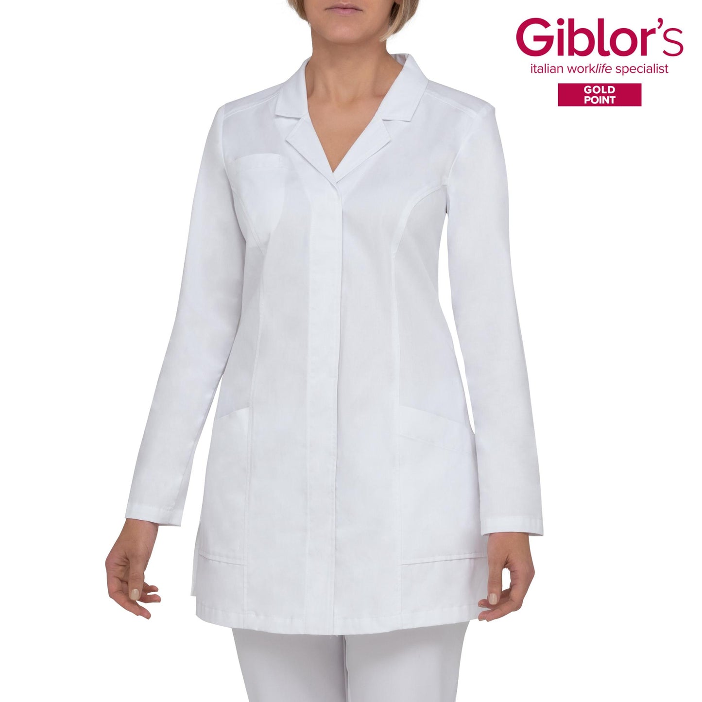 Camice Donna Ginevra Bianco Cotone Bottoni Automatici Camice Infermiera