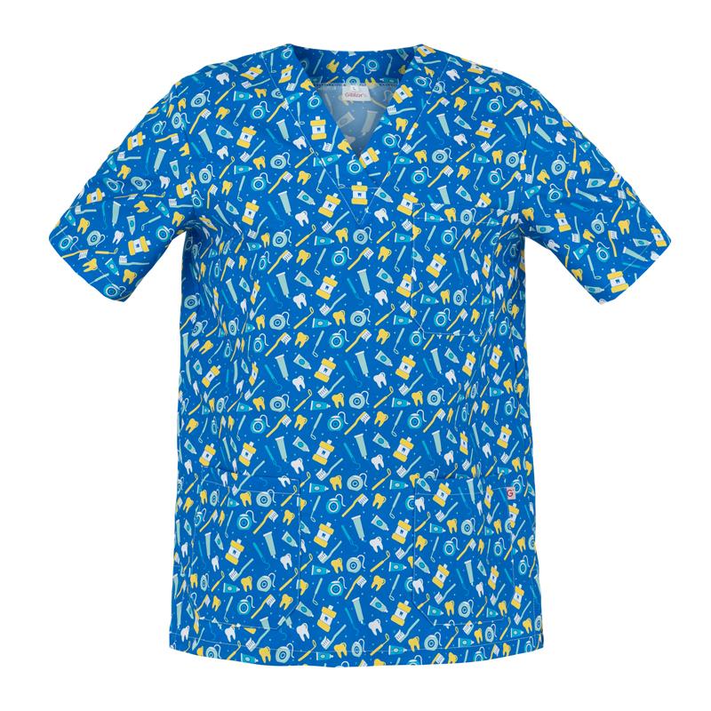 Casacca Piero Fantasia Dentifricio Casacca Collo a V No Stiro Microfibra Superleggera Veterinario Pet Shop Grooming Saloon