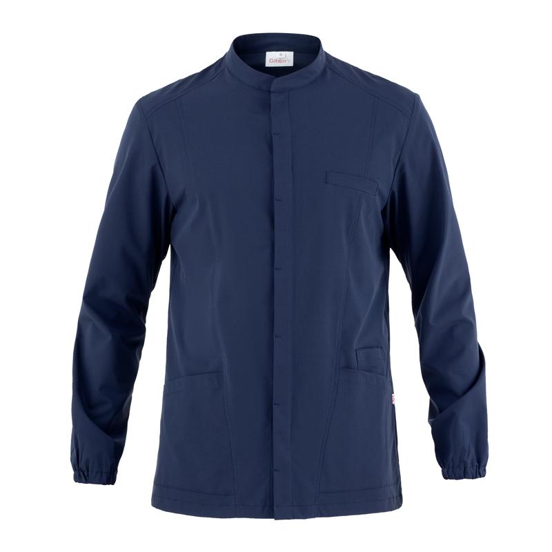Casacca Luca Blu Casacca Infermiere Medicale Manica Lunga No Stiro Microfibra Superleggera