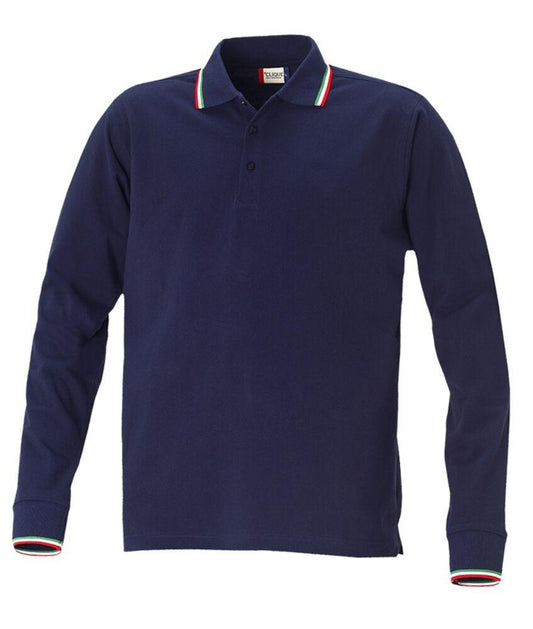 Polo Amarillo Blu Manica Lunga Polo con Profili Tricolore