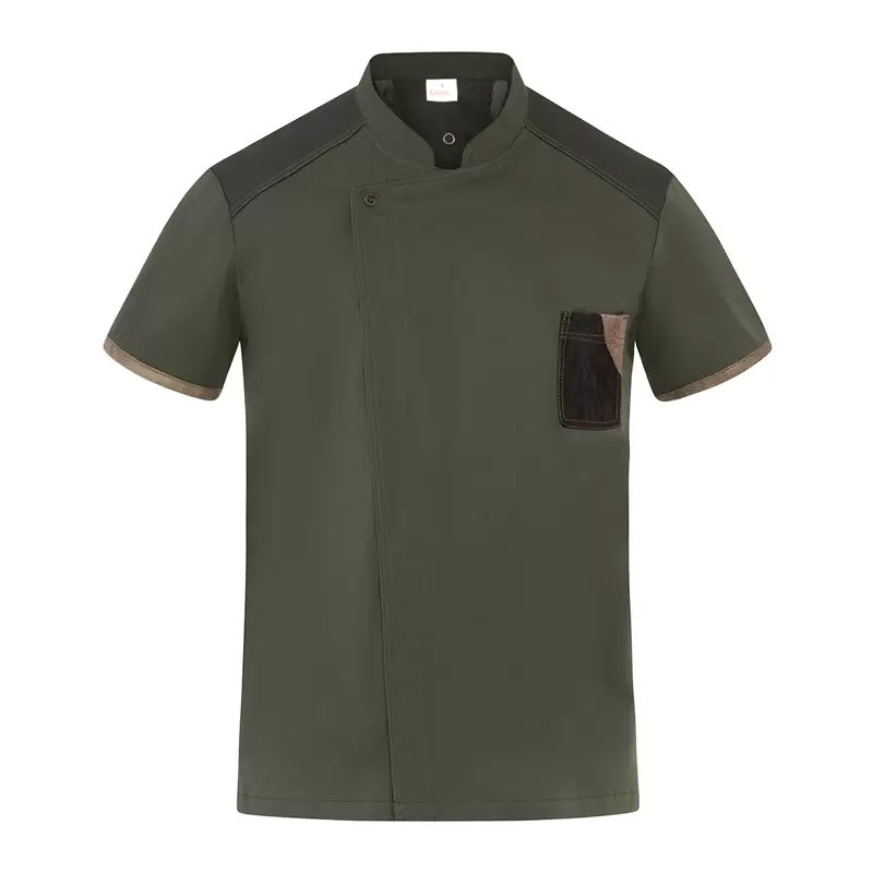 Giacca Nathan Verde Militare Giacca Cuoco Manica Corta Elasticizzata Traspirante