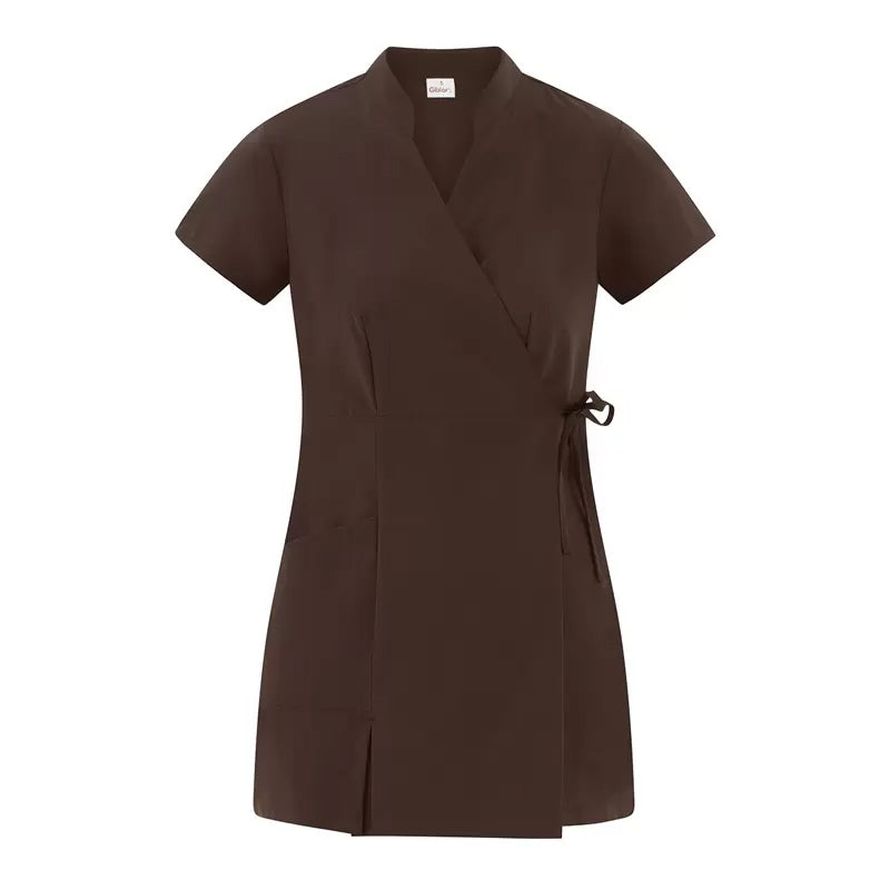 Kimono Donna Paola Marrone Manica Corta Kimono Elasticizzato Estetista Parrucchiera Massaggi