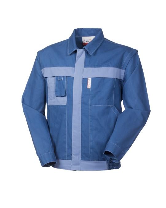 Giubbetto SerioTech Azzurro/Grigio Casacca da Lavoro Maniche Staccabili Cotone Canvas Meccanico Gommista Officina