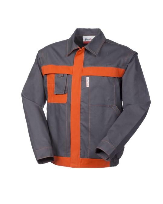 Giubbetto SerioTech Grigio/Arancio Casacca da Lavoro Maniche Staccabili Cotone Canvas Meccanico Gommista Officina