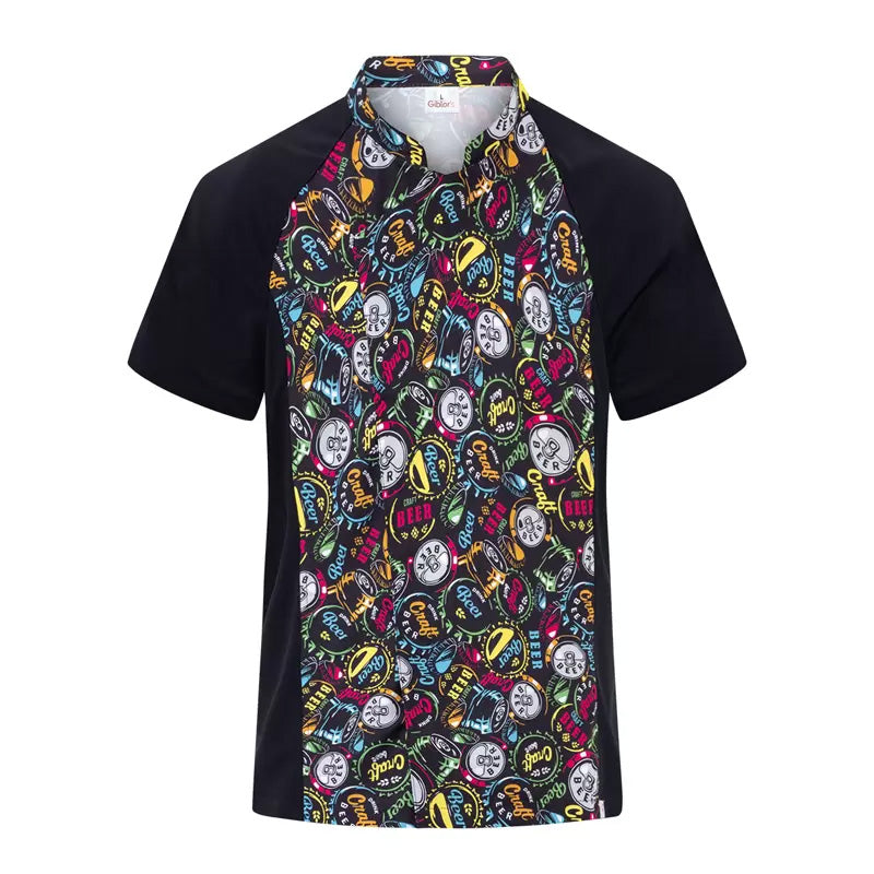 Giacca Javier Nero Beer Giacca Cuoco Manica Corta No Stiro Stampa Fantasia