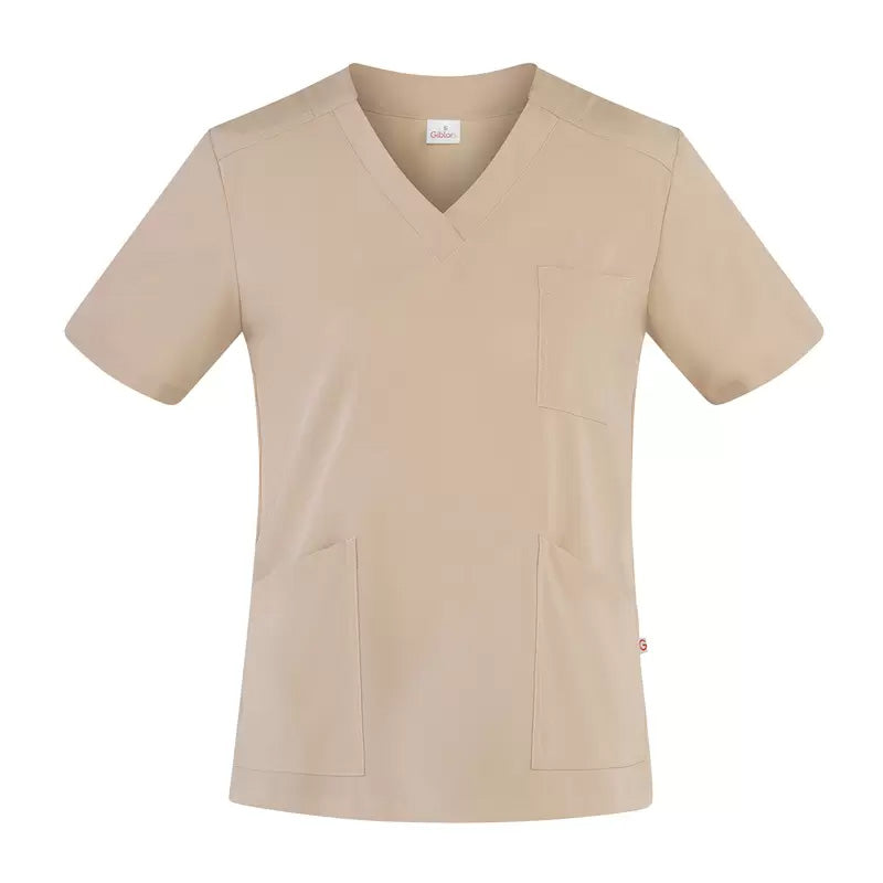 Casacca Sonia Beige Casacca Donna Infermiera Medicale Collo a V No Stiro Microfibra Superleggera