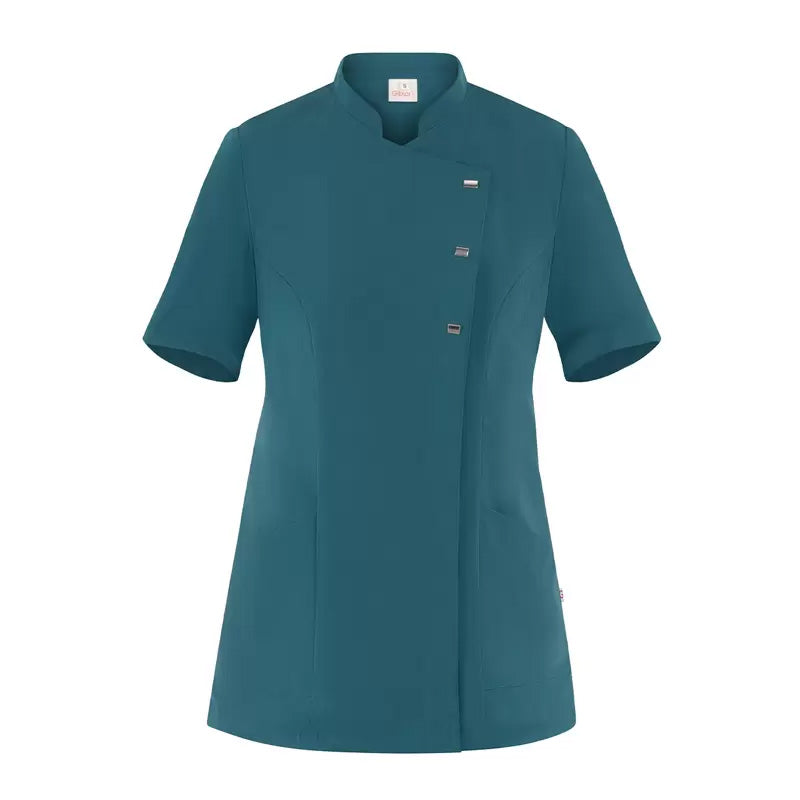 Casacca Greta Verde Ottanio Casacca Donna Manica Corta Medicale Estetica Acconciature Infermiera