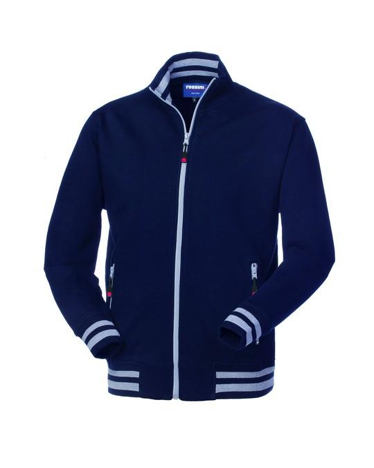 Felpa Aspen Blu Felpa Zip Intera con Tasche Costine in Contrasto