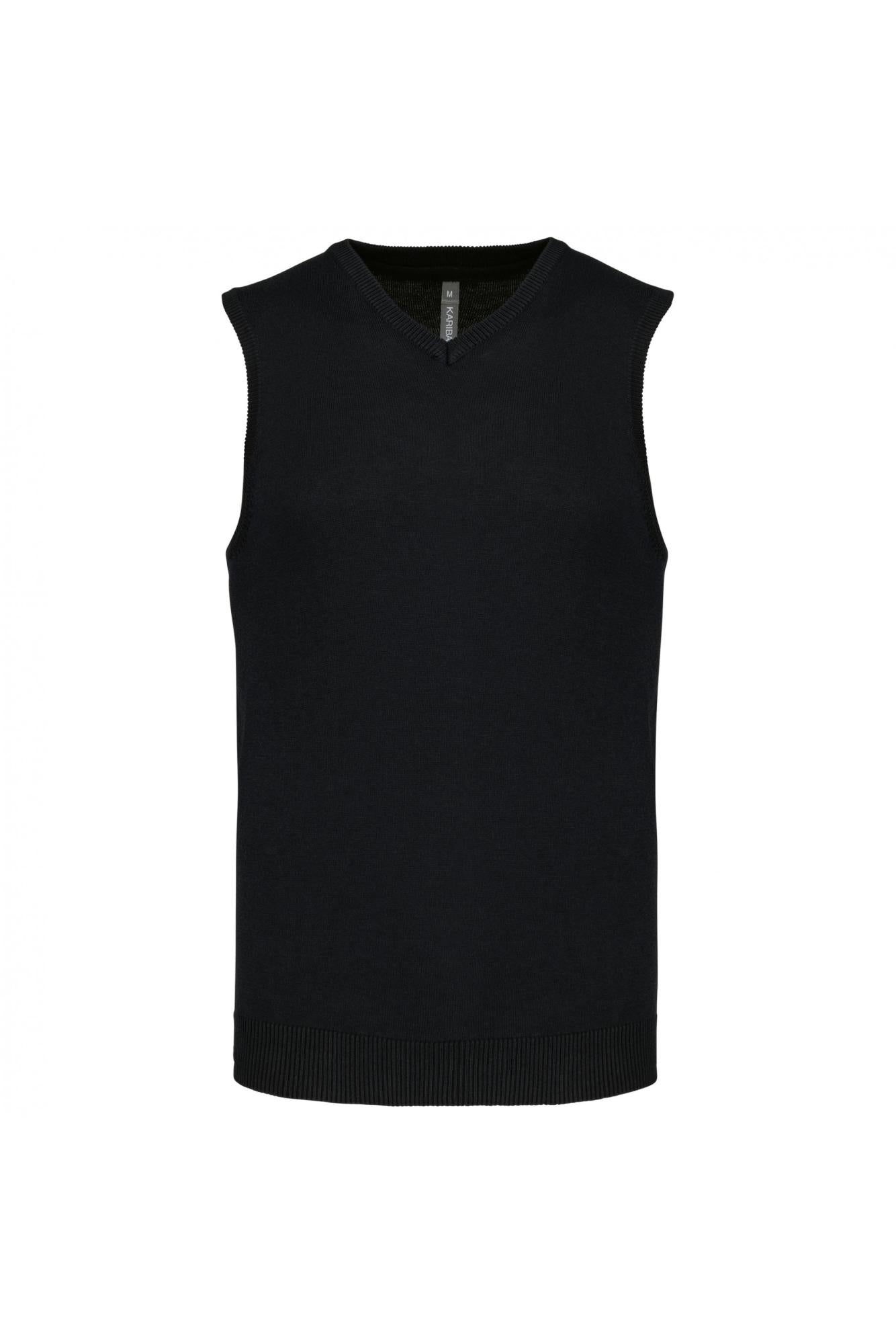 Gilet Scollo a V Nero Maglione Smanicato Misto Cotone