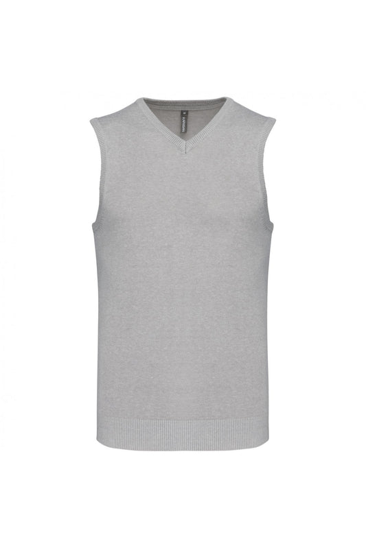 Gilet Scollo a V Grigio Melange Maglione Smanicato Misto Cotone
