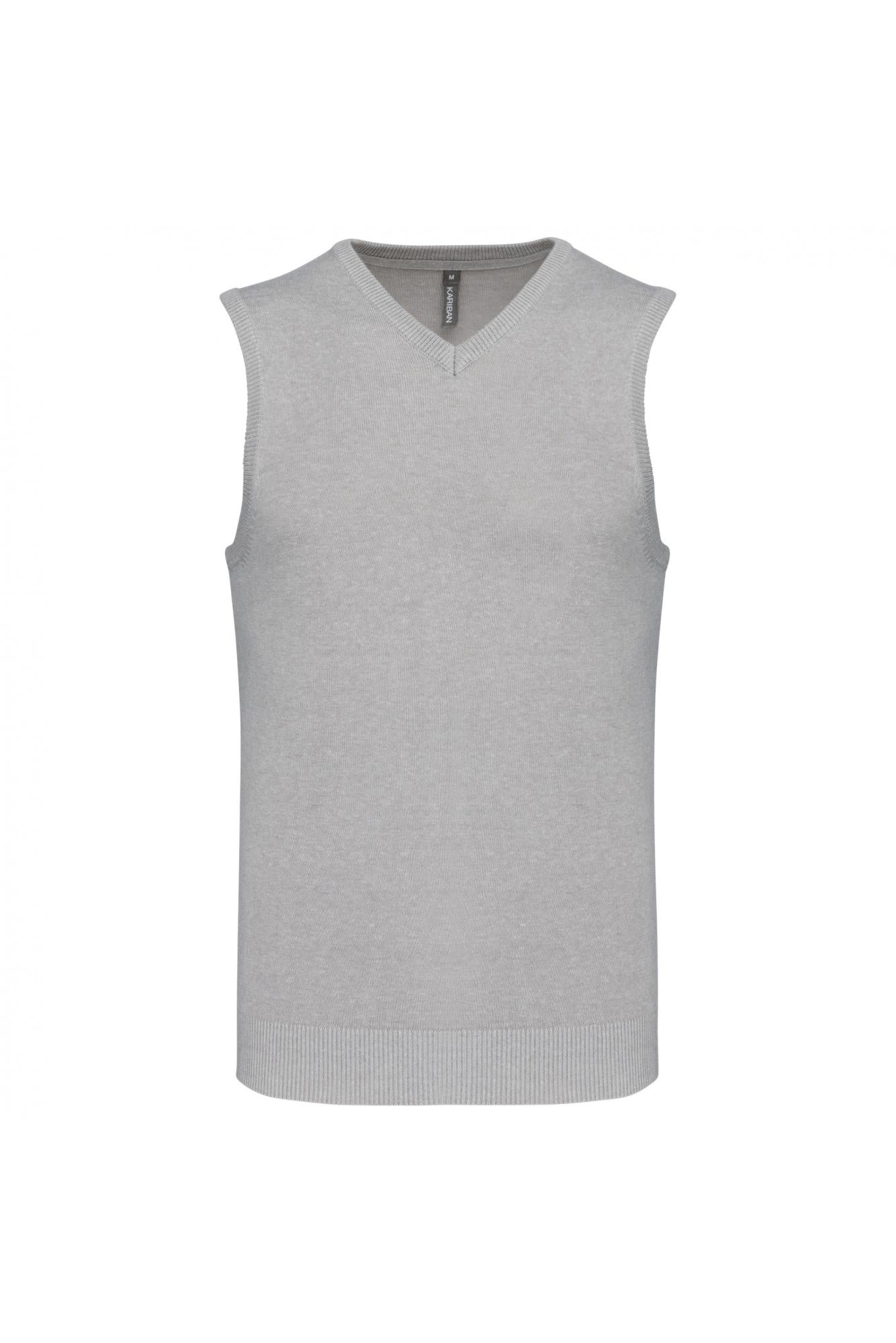 Gilet Scollo a V Grigio Melange Maglione Smanicato Misto Cotone