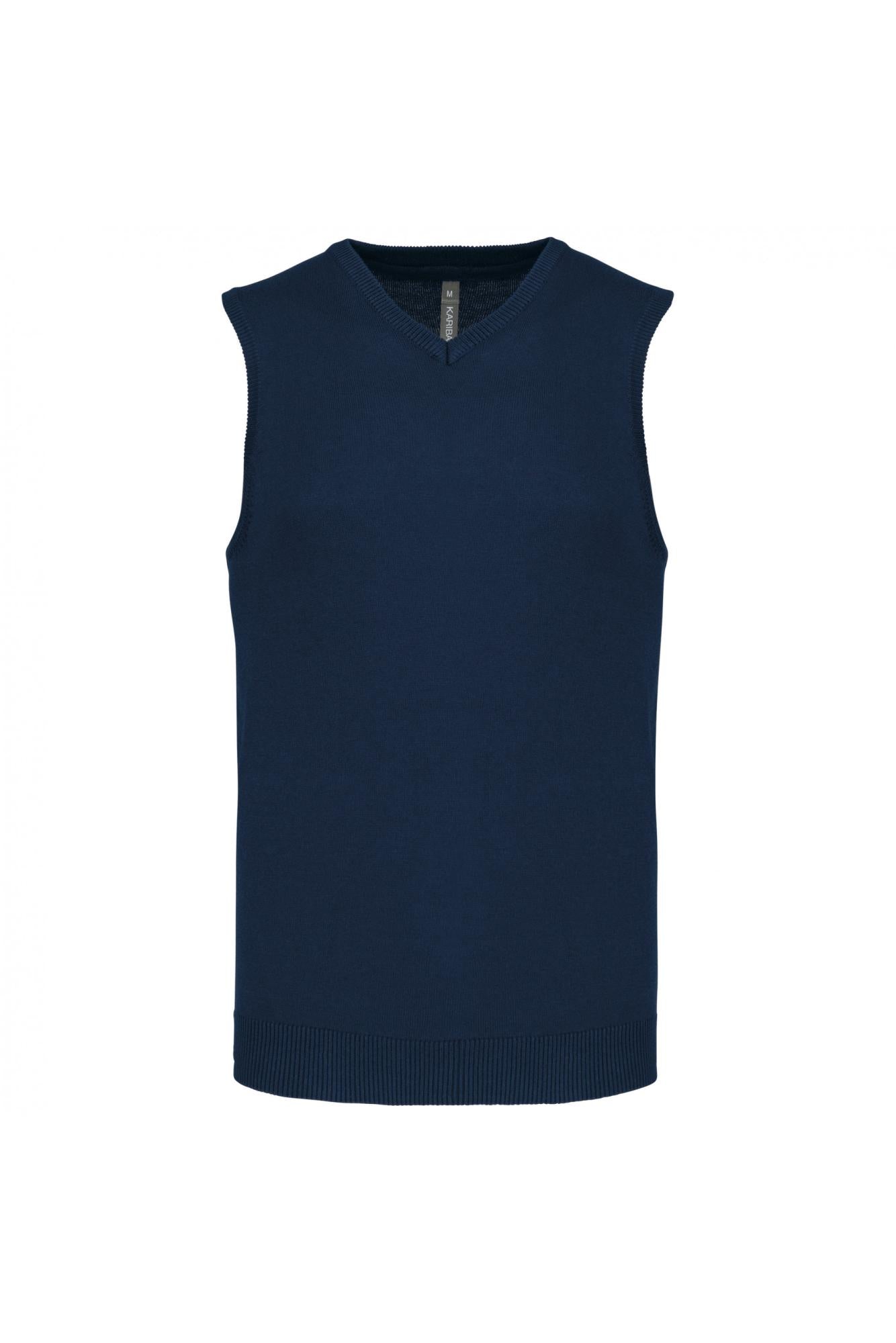 Gilet Scollo a V Blu Maglione Smanicato Misto Cotone