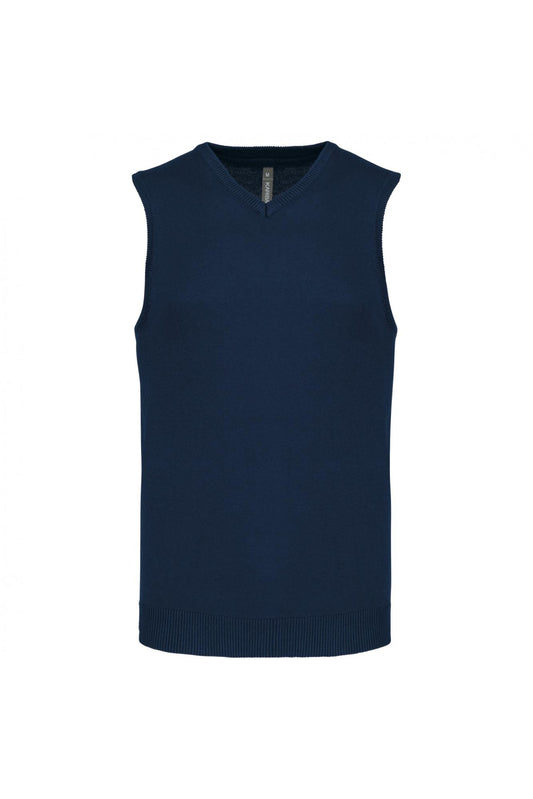 Gilet Scollo a V Blu Maglione Smanicato Misto Cotone
