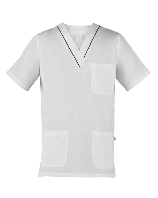 Casacca Gary Bianco Profilo Blu Casacca Unisex Medicale Infermiere Asa Oss