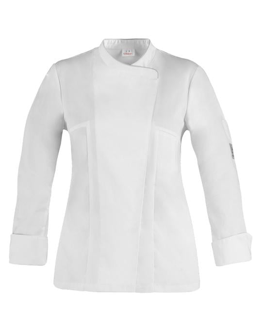 Giacca Susi Bianco con Profilo Grigio Giacca Cuoco Maniche Lunghe con Profilo