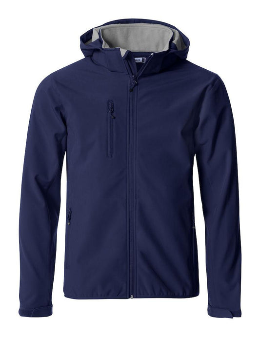 Giacca Softshell Blu Navy Taglia XL Clique Basic con Cappuccio Giacca Antivento da Lavoro Tempo Libero Impermeabile