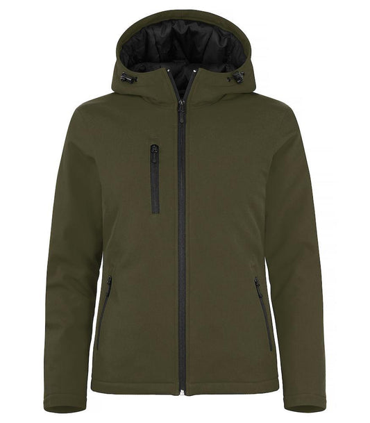 Softshell Verde Militare Giubbino Donna Imbottito da Lavoro con Cappuccio Tempo Libero Impermeabile Traspirante