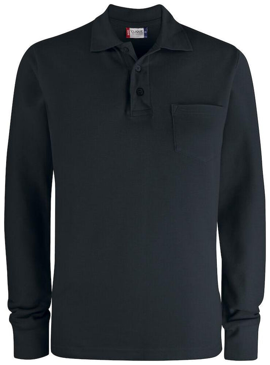Basic Polo Bianco Polo Manica Lunga con Taschino