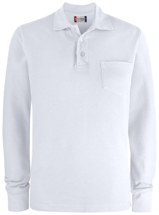 Basic Polo Bianco Polo Manica Lunga con Taschino Taglie Forti