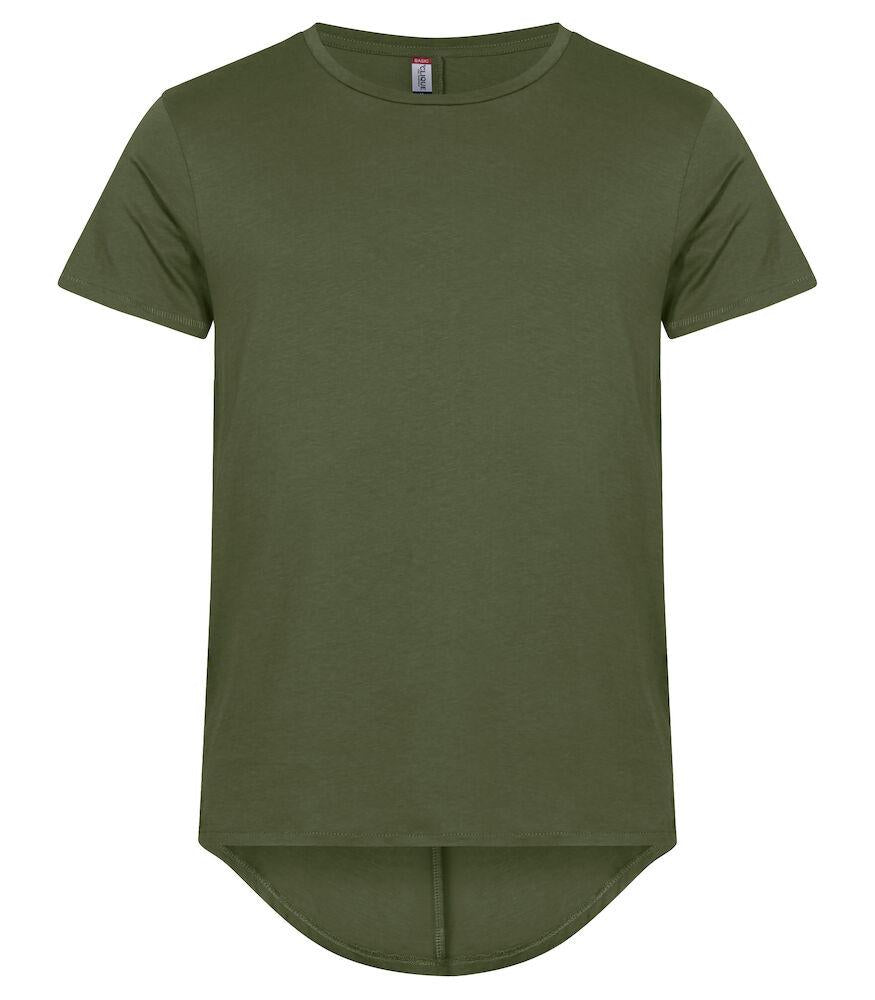 T-Shirt Brooklyn Verde Militare Maglietta Fondo Retro Lungo con Pinces