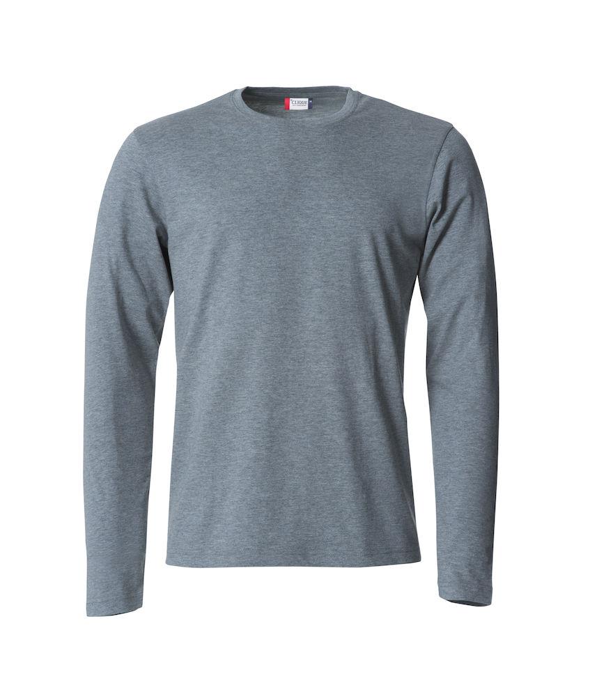 T-Shirt Clique Basic Manica Lunga Grigio Melange 145 gr Taglie Forti