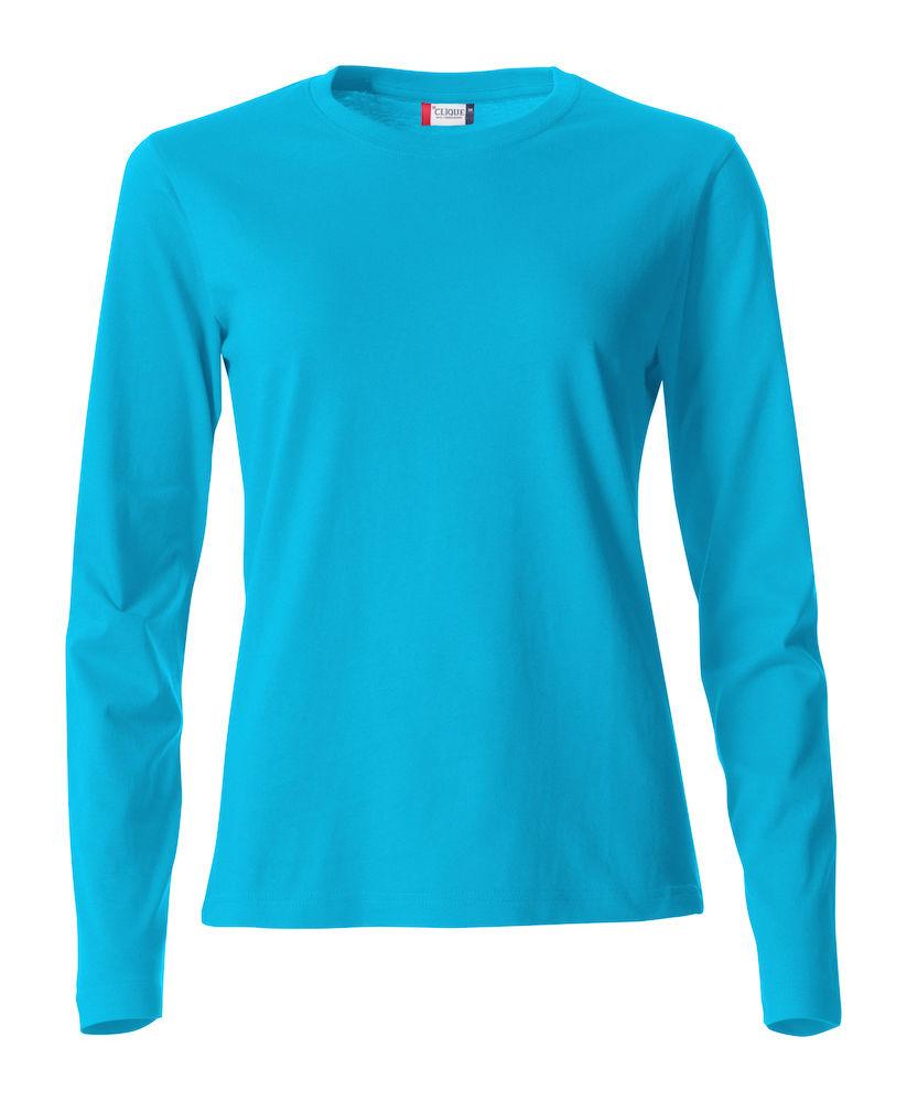Basic T-Shirt Turchese Azzurro Donna Maglietta Manica Lunga Cotone