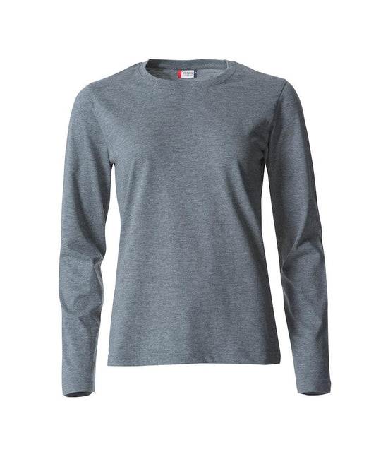 Basic T-Shirt Grigio Melange Donna Maglietta Manica Lunga Cotone