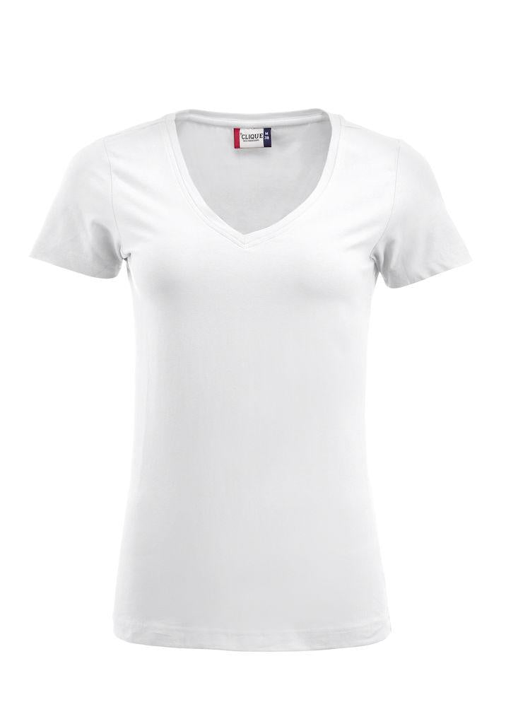 T-Shirt Arden Bianco Manica Corta Maglietta Collo a V Clique Donna Elasticizzata
