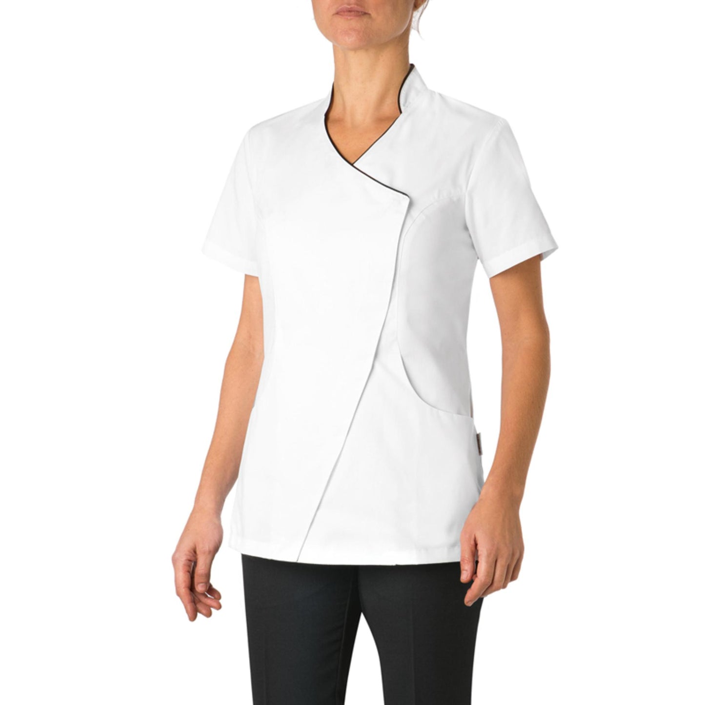 Casacca Sion Bianco Casacca Donna Manica Corta con Profilo Estetista Cucina Medicale