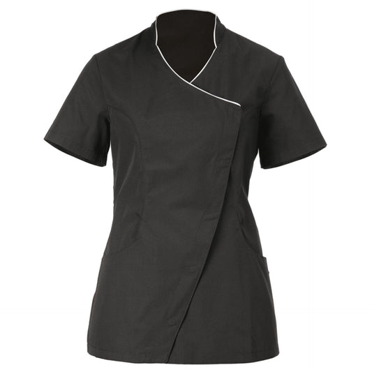 Casacca Sion Nero Casacca Donna Manica Corta con Profilo Estetista Cucina Medicale