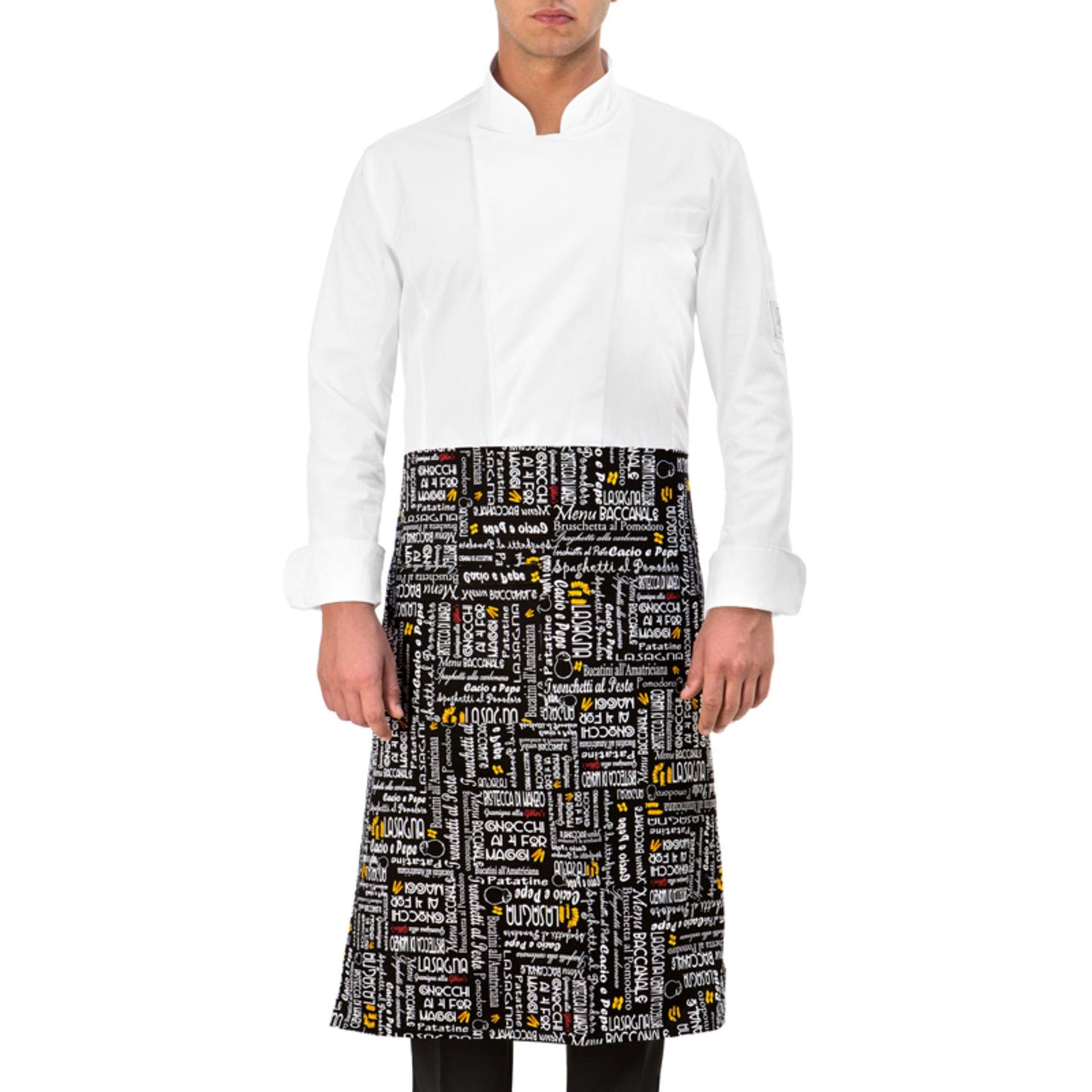 Grembiule Cuoco Menù Nero Grembiule Cucina Vita Fantasia Pasta