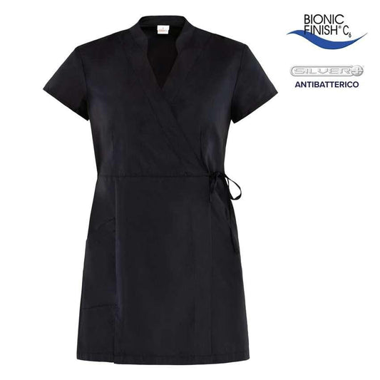 Kimono Donna Paola Nero Manica Corta Kimono Estetista Parrucchiera Massaggi