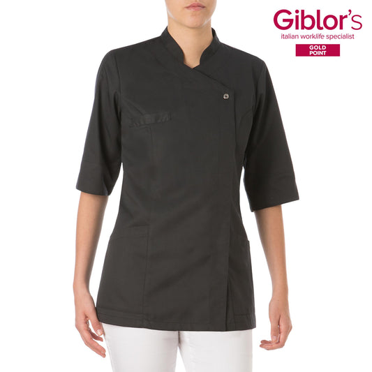 Casacca Donna Mirka Nero Manica Corta Stiro Facile Tencel Casacca Infermiera