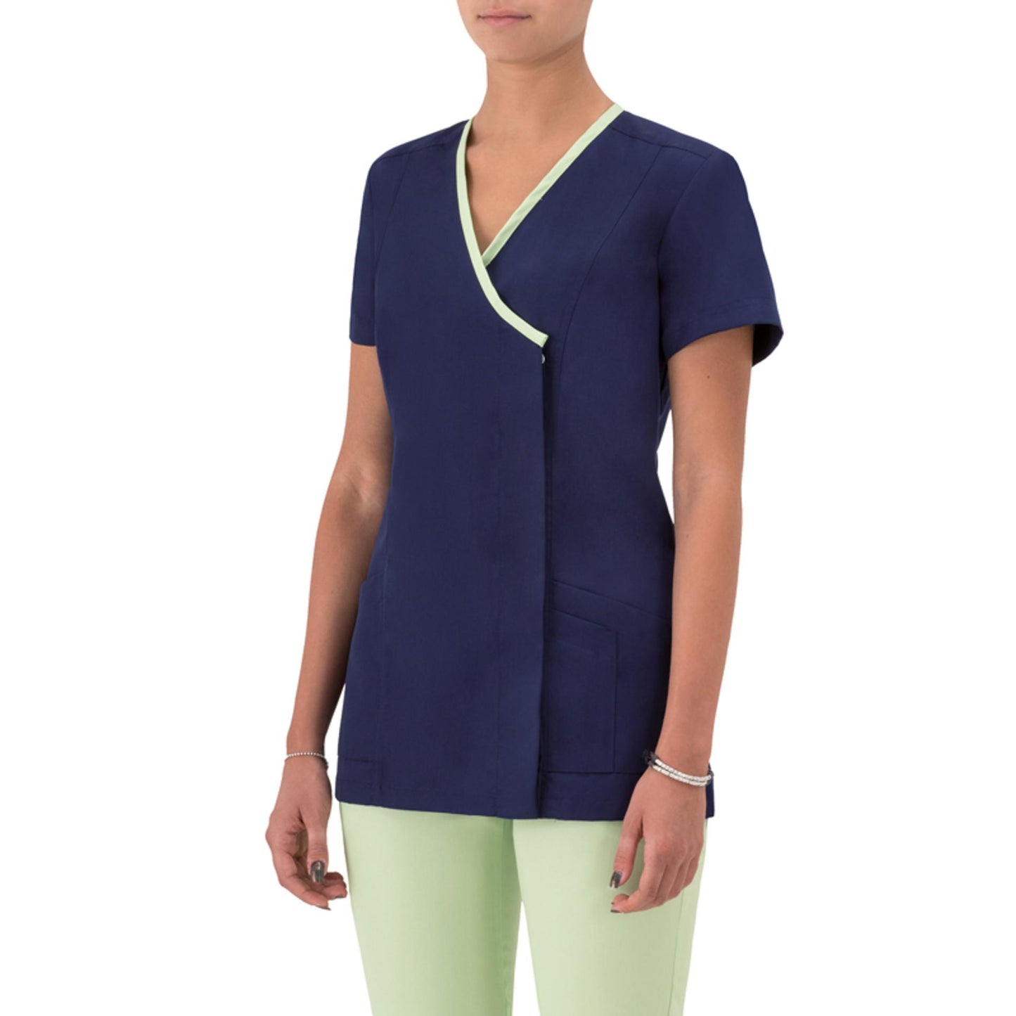 Casacca Giuliana Blu Manica Corta No Stiro Casacca Donna Medicale Estetista Traspirante Tencel