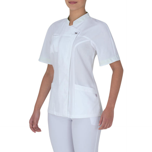 Casacca Giada Bianco Tencel Casacca Donna Manica Corta Medicale No Stiro Antibatterico