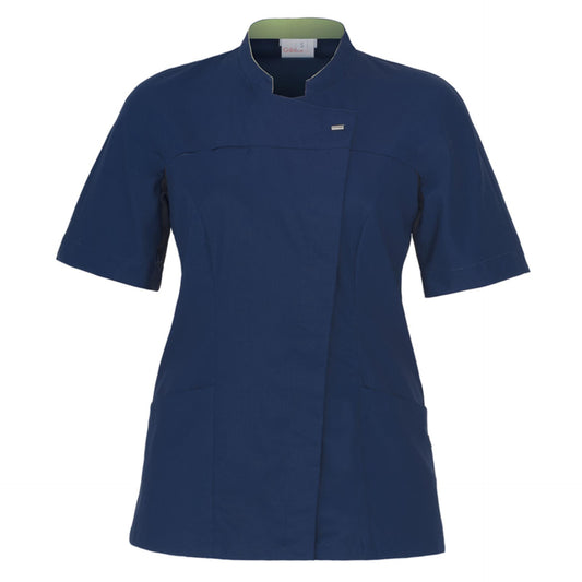 Casacca Giada Blu Tencel Casacca Donna Manica Corta Medicale No Stiro Antibatterico