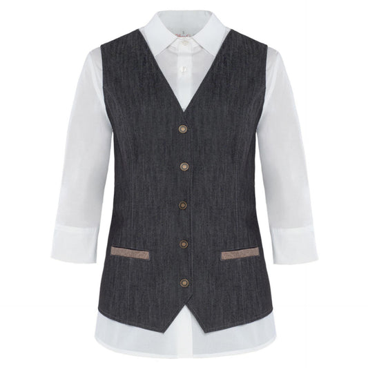 Gilet Sansa Jeans Nero Gilet Donna Cameriera Sala Reception Elasticizzato