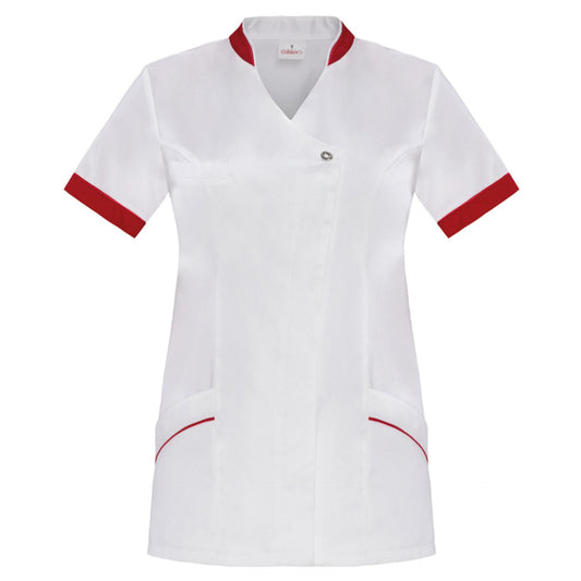 Casacca Donna Eliana Bianco Manica Corta Casacca Estetica con Profili Rossi