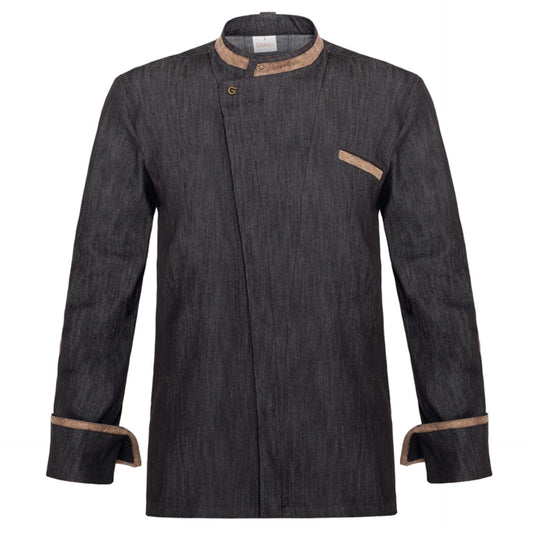 Giacca Chef Ulisse Jeans Scuro Elasticizzata Giacca Cuoco inserti in Pelle Giacca Barchef