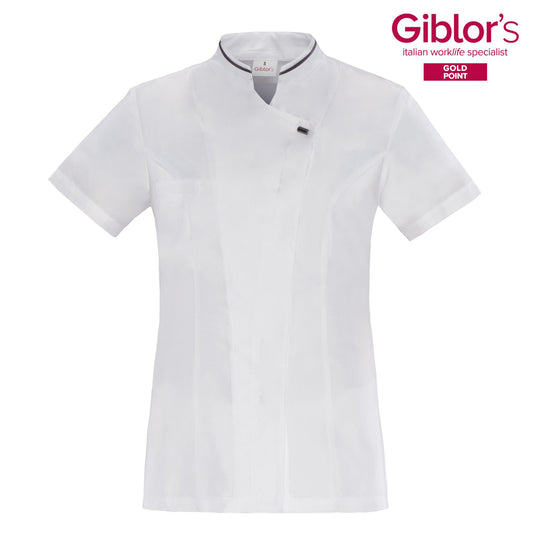 Casacca Donna Dafne Bianco Manica Corta Microfibra Superleggera Casacca Parrucchiera Antistiro Antibatterica Casacca Medicale Estiva