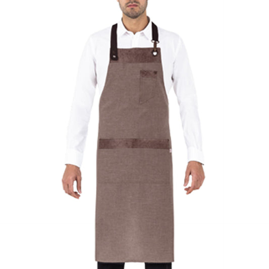 Grembiule Tropez Marrone Finto Lino Grembiule con Pettorina Cameriere Cuoco Banconiere