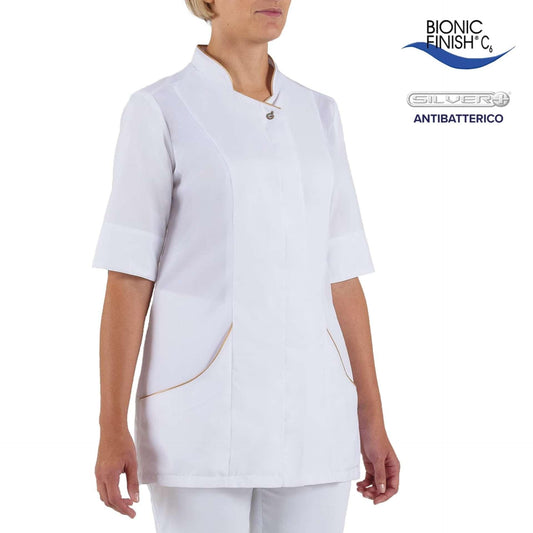 Casacca Atena Bianco Casacca Donna Manica Corta Medicale Estetica con Inserti in Rete