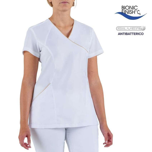 Casacca Donna Medicale Afrodite Bianco Manica Corta  Casacca Tessuto no stiro antibatterico Casacca Estetista