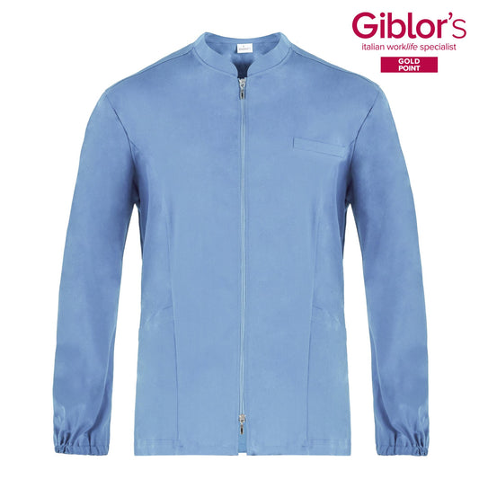 Casacca Uomo Gabriele Azzurro Manica Lunga Cotone Casacca Infermiere Zip Lunga